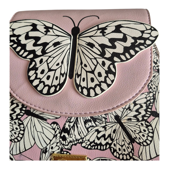 Luv Betsey by Betsey Johnson Pink & Black Butterfly Mini Backpack Gold Accents - Picture 7 of 11